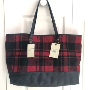 Reversible Plaid and Faux Leather Bag